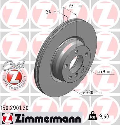 Тормозной диск Zimmermann Coat Z передний для BMW 2 F22 2014-2026. Артикул 150.2901.20