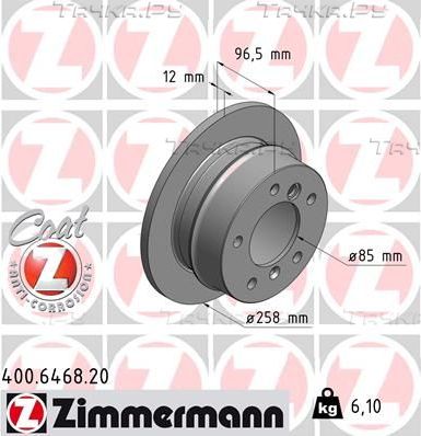 Тормозной диск Zimmermann Coat Z задний для PUCH G-modell W460 1979-1991. Артикул 400.6468.20