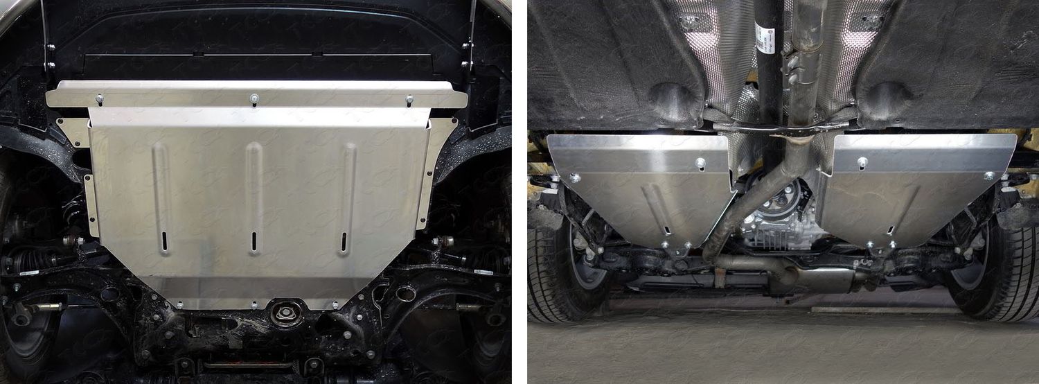 Защита алюминиевая ТСС (4 мм) для картера, КПП и бака (2 шт) Skoda Kodiaq 2017-2023. Артикул ZKTCC00292K