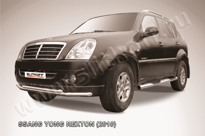 Защита Slitkoff переднего бампера d57/57 двойная для SsangYong Rexton II 2010-2012. Артикул SSR013