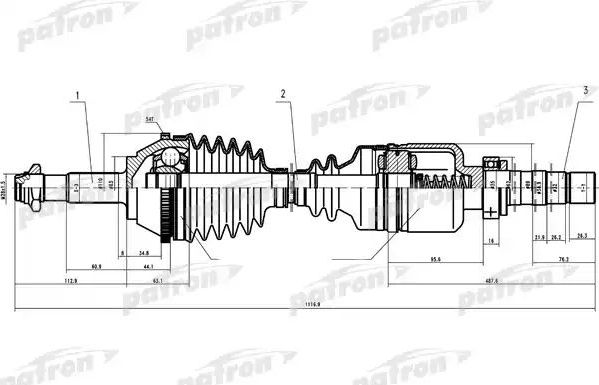 Полуось (привод в сборе, приводной вал) Patron правая для Fiat Ducato II 1994-2002. Артикул PDS0087