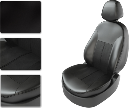 Чехлы CarFashion Classic на сидения для Honda Civic VIII седан 2007-2012, цвет Черный/Черный/Черный. Артикул 200318060606