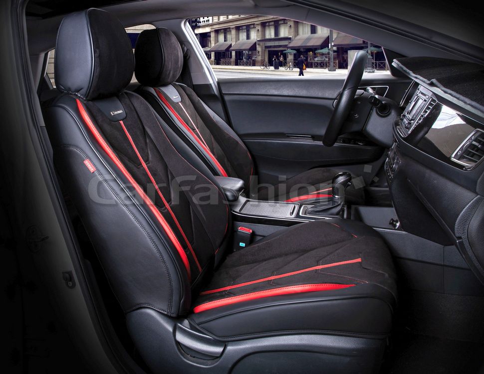 Чехлы универсальные каркасные CarFashion 5D Start на передние сидения авто, цвет Черный/Черный/Красный. Артикул 21069