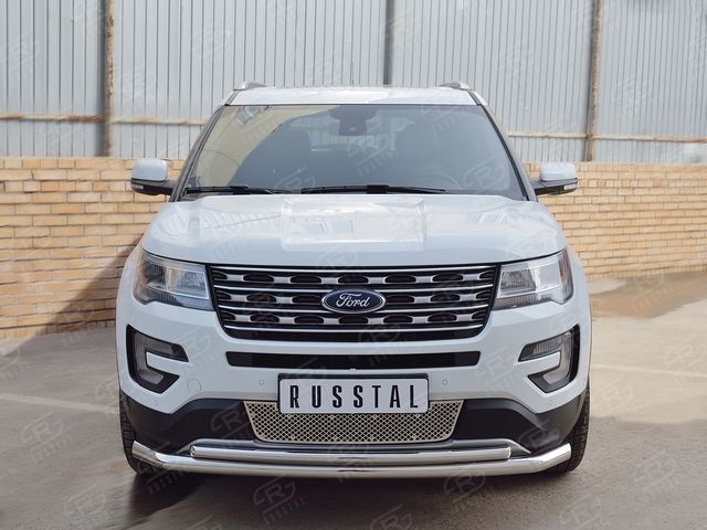 Защита RusStal переднего бампера d63 секции-d42 дуга для Ford Explorer V 2015-2017. Артикул FEZ-002658