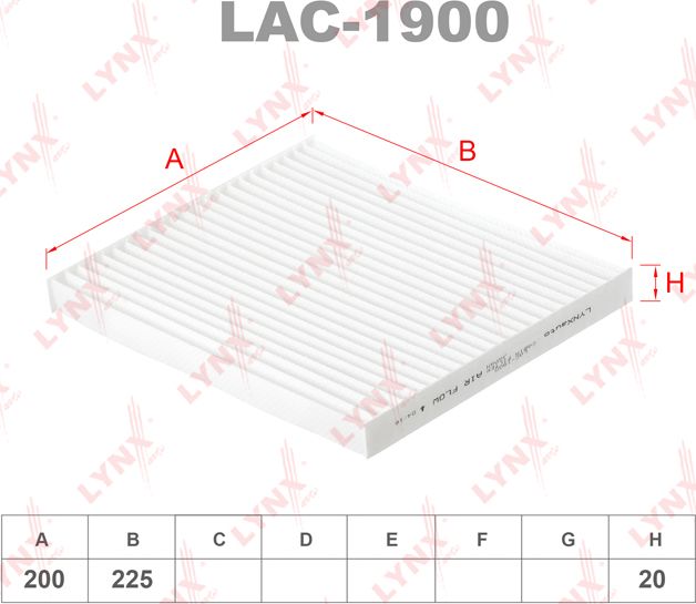 Салонный фильтр LYNXauto. Артикул LAC-1900