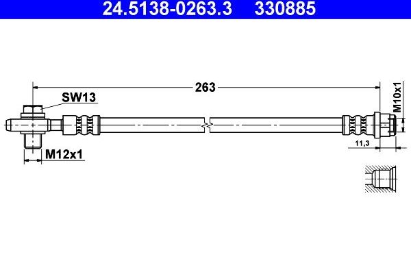 Тормозной шланг ATE задний для Audi A4 II (B6) 2000-2004. Артикул 24.5138-0263.3