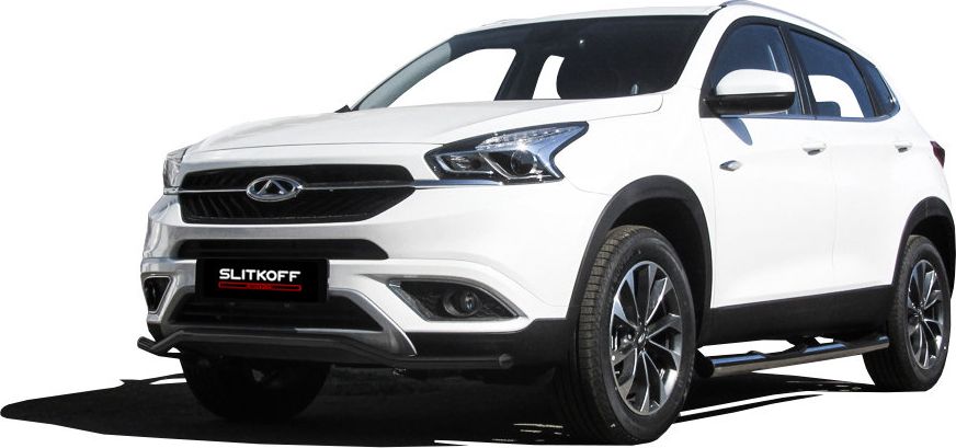 Защита Slitkoff переднего бампера d42 волна для Chery Tiggo 7 2016-2026 Черная. Артикул CT7-003B