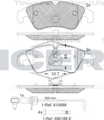 Тормозные колодки Icer передние для Audi A4 allroad IV (B8) 2009-2016. Артикул 181862