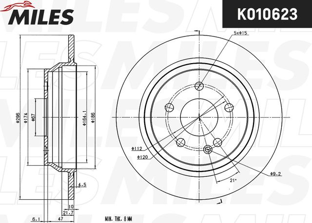 Тормозной диск Miles задний для Mercedes-Benz Viano I (W639) 2003-2014. Артикул K010623