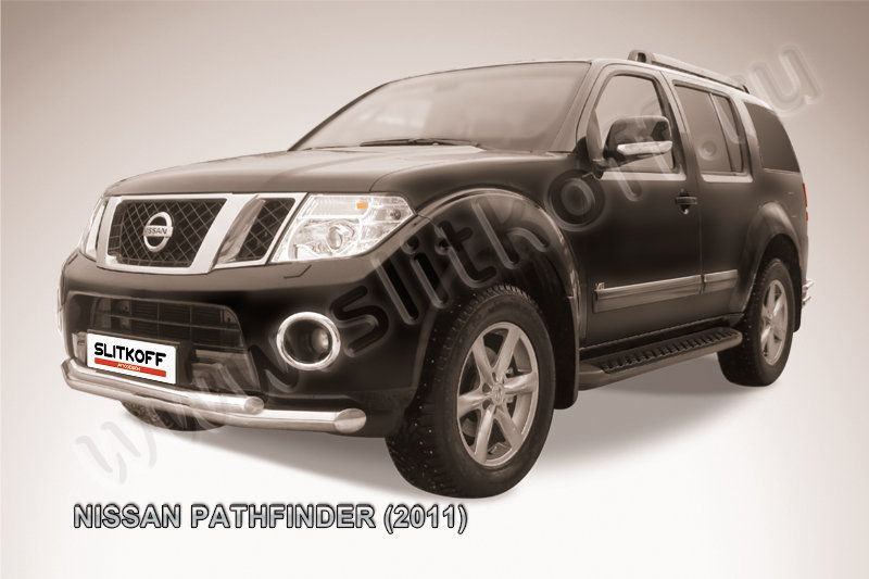 Защита Slitkoff переднего бампера d76/57 двойная для Nissan Pathfinder R51 2011-2014. Артикул NIP11-002