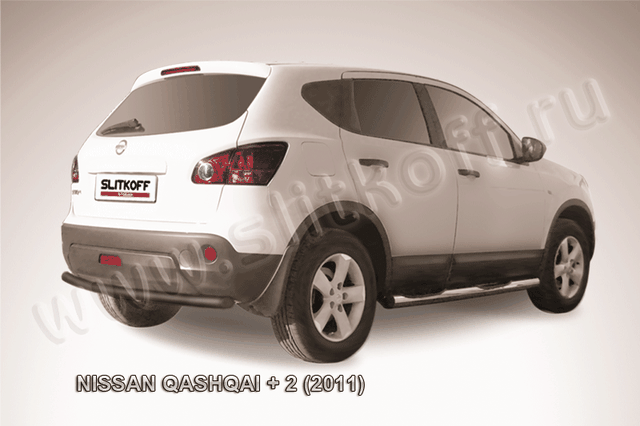 Защита Slitkoff заднего бампера d57 ЧЕРНАЯ матовая для Nissan Qashqai+2 2010-2013. Артикул NIQ211-010B