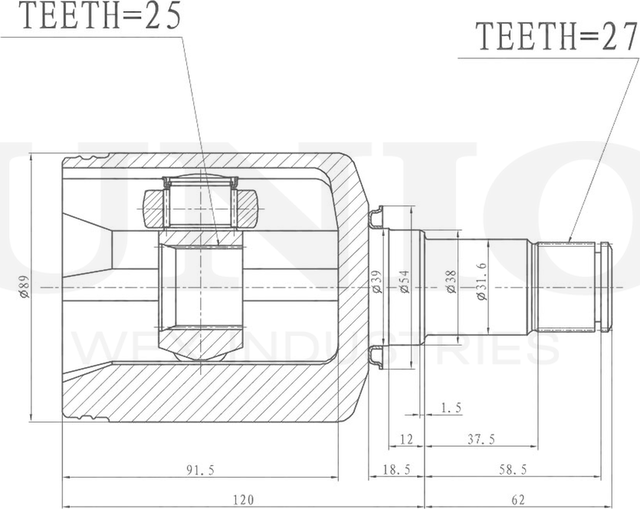 ШРУС внутренний (Unio). Артикул CVJ-30139