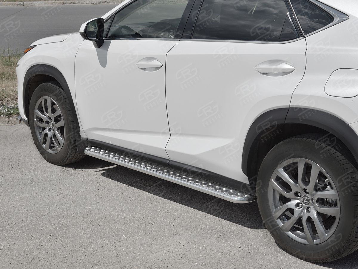 Защита порогов RusStal труба d42 с листом (Лист алюм, проф. сталь) (Вариант 2) для Lexus NX300 2017-2026. Артикул LNX3L-0029422