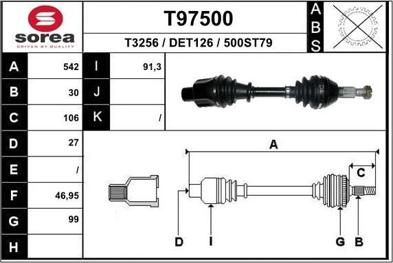 Полуось (привод в сборе, приводной вал) EAI. Артикул T97500
