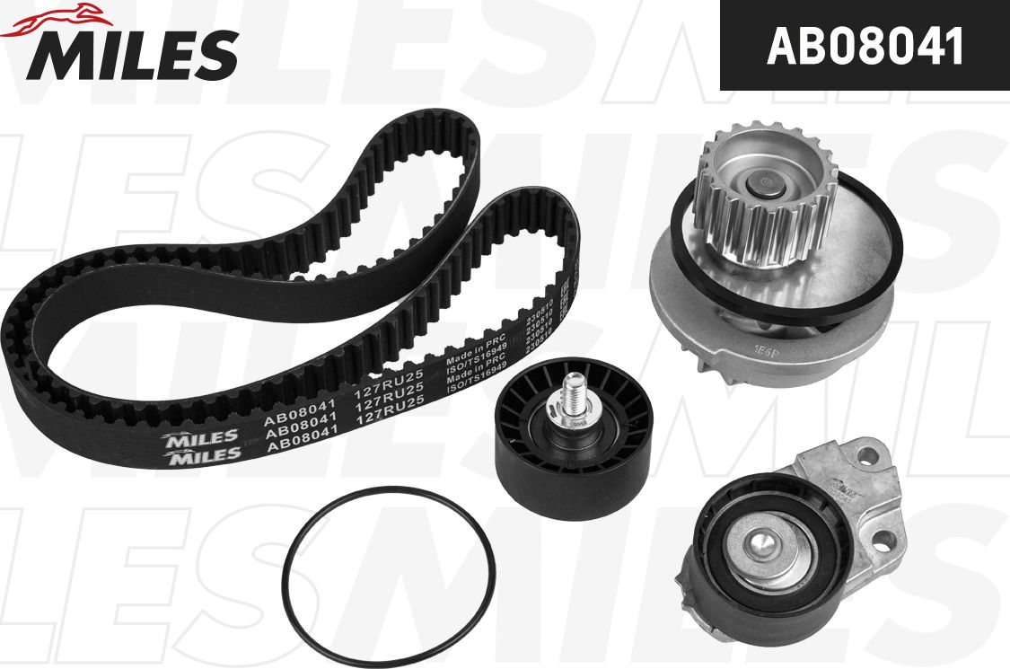 Помпа (водяной насос) с комплектом ремня ГРМ Miles. Артикул AB08041