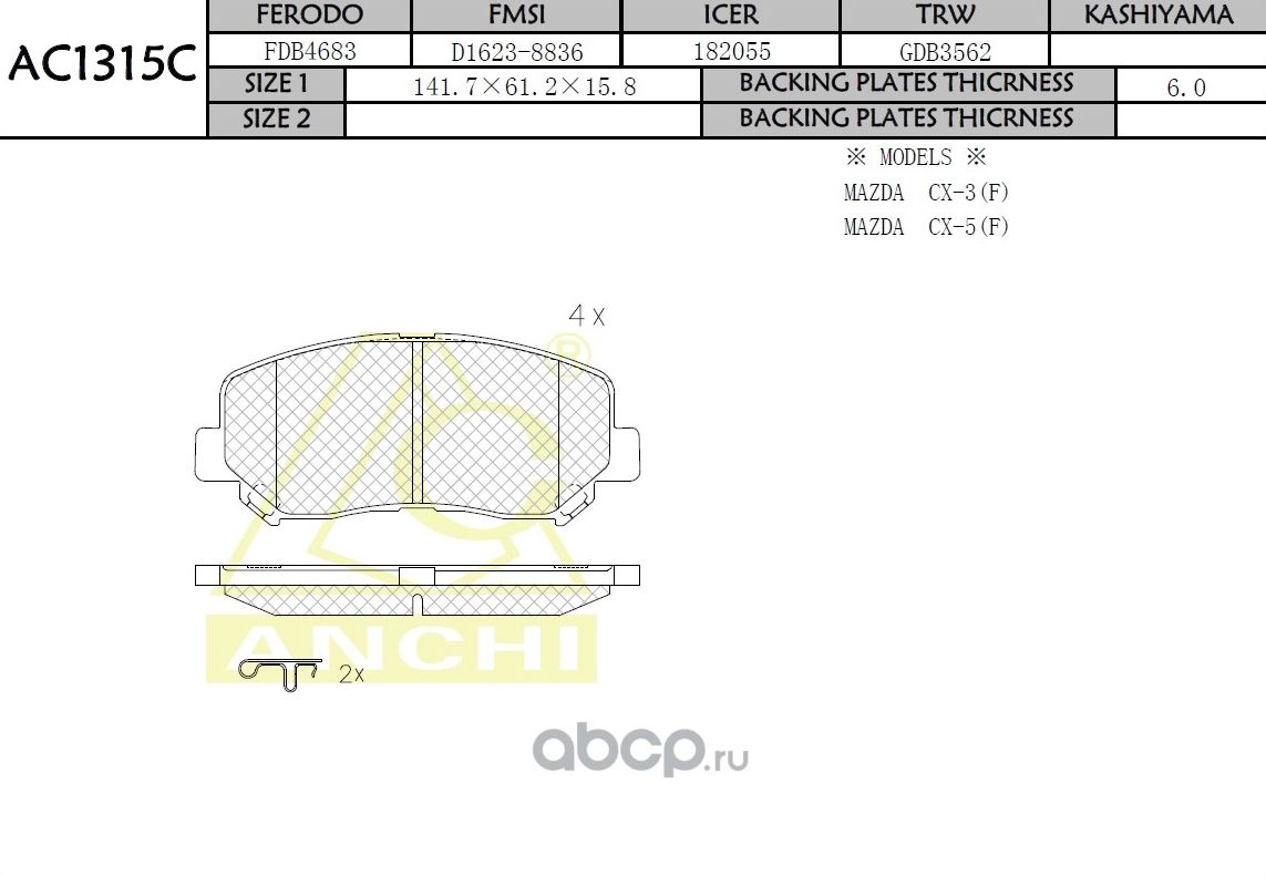 Тормозные колодки (Anchi) Anchi. Артикул AC1315C