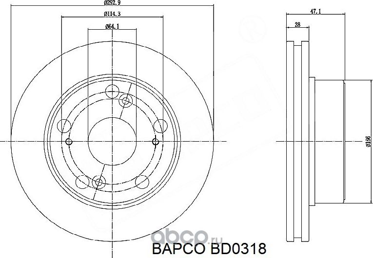 Диск тормозной передний вентилируемый BD0318, (Bapco). Артикул BD0318