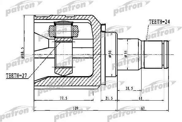 Шрус внутренний (граната) Patron передний левый для Lexus ES V 2006-2012. Артикул PCV1742