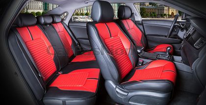 Накидки универсальные CarFashion Sector Leather Plus для авто, цвет Черный/Красный/Черный. Артикул 22225