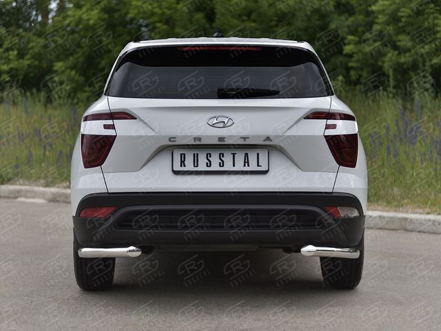 Защита RusStal заднего бампера уголки d63 секции для Hyundai Creta II 2021-2026. Артикул HCRZ-003828