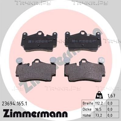 Тормозные колодки Zimmermann задние для Audi Q7 I (4L) 2006-2015. Артикул 23694.165.1