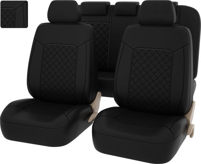 Чехлы универсальные PSV Elegant Next на сидения, цвет Ромб Черный/отстрочка черная. Артикул 128827