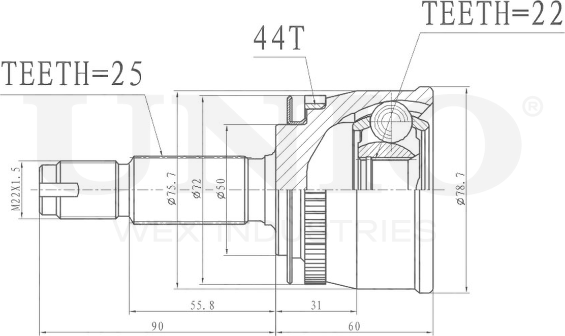 ШРУС наружный (Unio). Артикул CVJ-20134