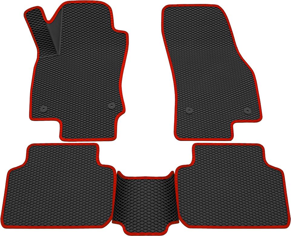 Коврики Rezkon 3D EVA Ромб резиновые для салона Volkswagen Tiguan II 2016-2026 Красный кант. Артикул 9235025204