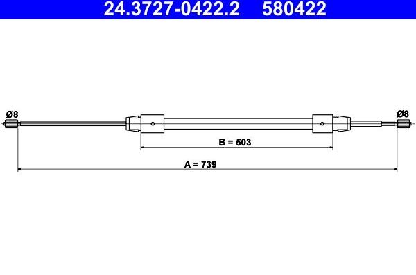 Трос ручника (тросик ручного тормоза) ATE. Артикул 24.3727-0422.2