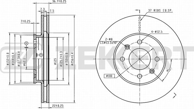 Тормозной диск Zekkert передний для Kia Rio IV 2017-2026. Артикул BS-6236B