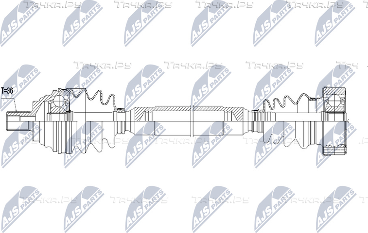 Полуось (привод в сборе, приводной вал) NTY передняя правая для Volkswagen Golf V 2004-2008. Артикул NPW-VW-058