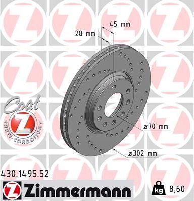 Тормозной диск Zimmermann SPORT Z. Артикул 430.1495.52