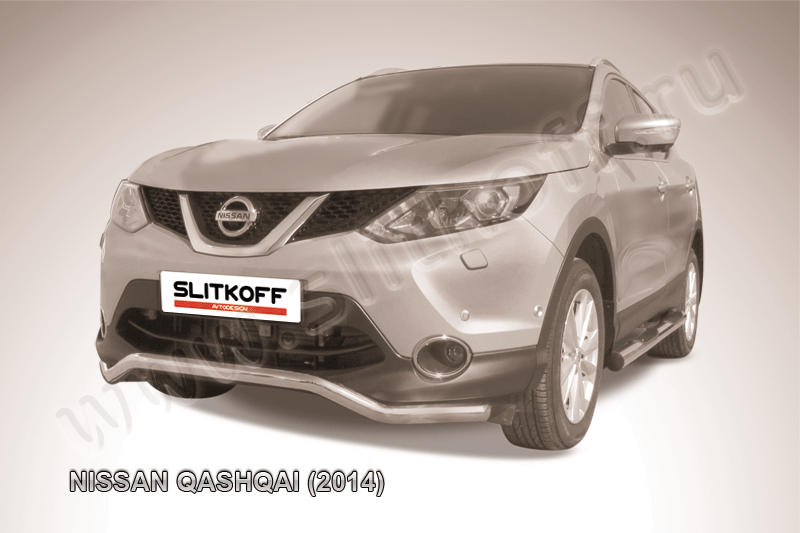 Защита Slitkoff переднего бампера d57 волна для Nissan Qashqai II 2014-2026. Артикул NIQ14-003