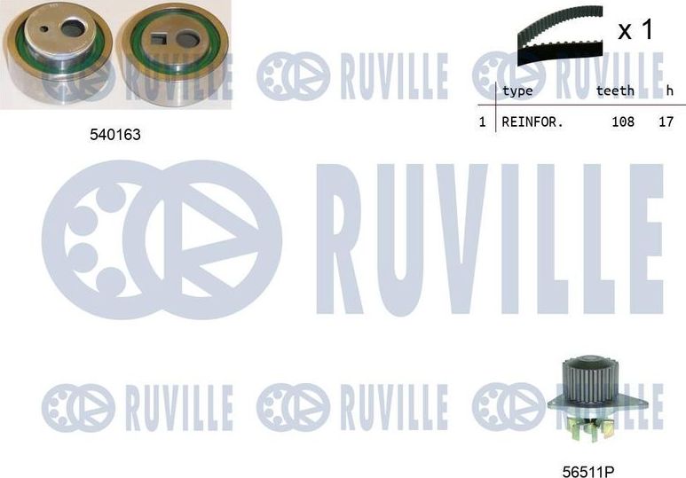 Помпа (водяной насос) с комплектом ремня ГРМ Ruville. Артикул 5503281
