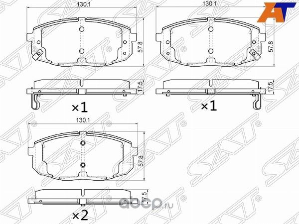 Колодки тормозные перед HYUNDAI CRETA 15-I30 07-KIA CEED 07-12 с отверстиями под пружинки (SAT). Артикул ST280006