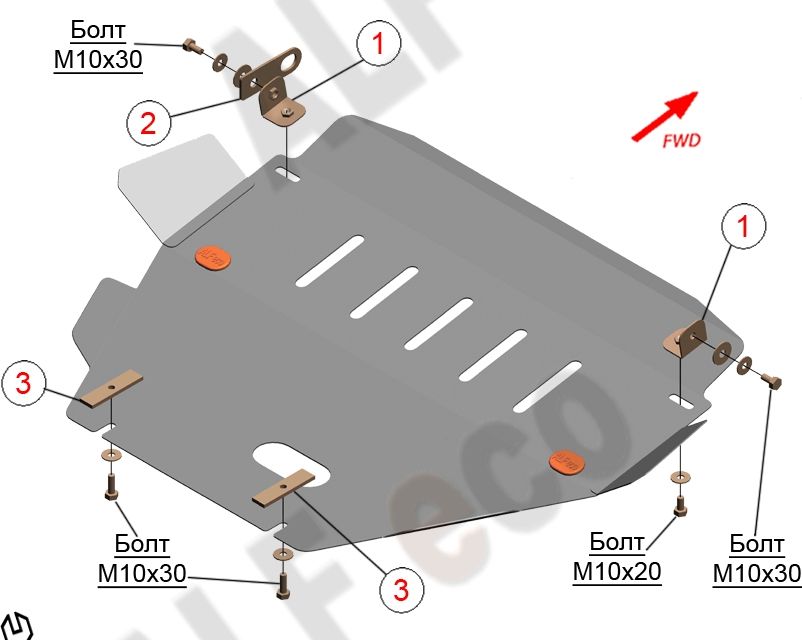 Защита алюминиевая "Alfeco" для картера Nissan Laurel C34/C35 1993-2002. Артикул ALF.15.23al