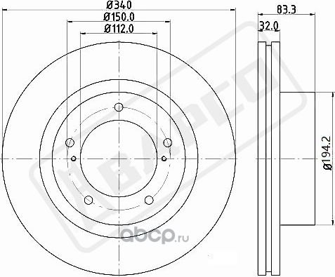 Диск тормозной вентилируемый пер. LEXUS LX460 12-15, LX570 07- TOYOTA (Bapco). Артикул BD0036