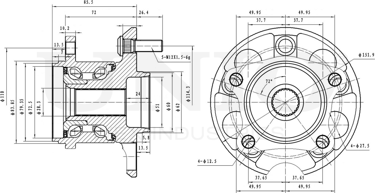Ступица колеса с интегрированным подшипником (Unio). Артикул HUB-20133