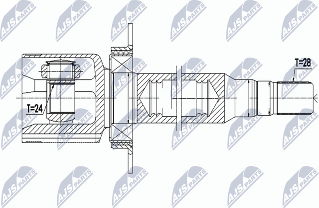 Шрус внутренний (граната) NTY передний правый для Volvo V90 II 2016-2026. Артикул NPW-VV-086
