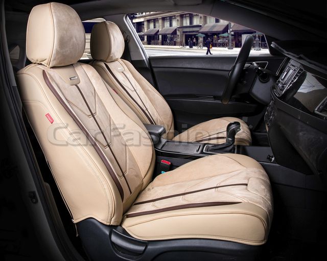 Чехлы универсальные каркасные CarFashion 5D Start на передние сидения авто, цвет Бежевый/Бежевый/Кофе. Артикул 21063