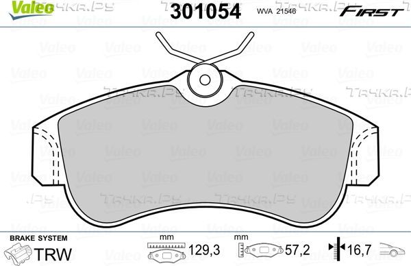 Тормозные колодки Valeo First. Артикул 301054