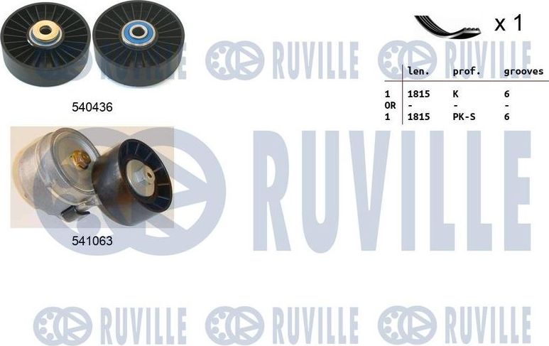 Приводной ремень поликлиновой с роликами (комплект) Ruville. Артикул 570182