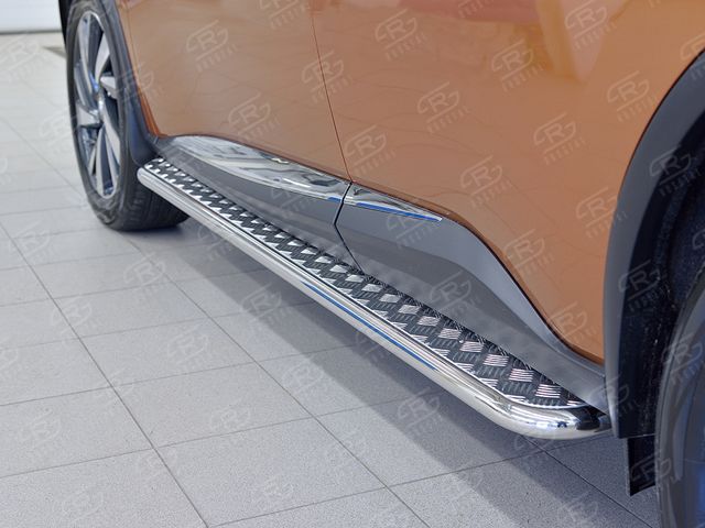 Защита порогов RusStal труба d42 с листом (лист алюм, проф. нерж) для Nissan Murano Z52 2016-2026 (Вариант 1). Артикул NMUL-0024091