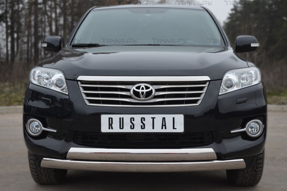 Защита RusStal переднего бампера d75х42/75х42 овалы (дуга) для Toyota RAV4 III (обычная база) 2010-2012. Артикул TRZ-100507
