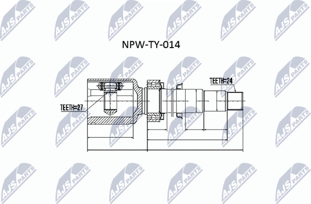 Шрус внутренний (граната) NTY передний правый для Toyota Highlander II (U40) 2007-2014. Артикул NPW-TY-014