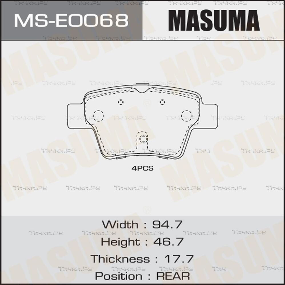 Тормозные колодки Masuma задние для Citroen C4 I 2004-2011. Артикул MS-E0068