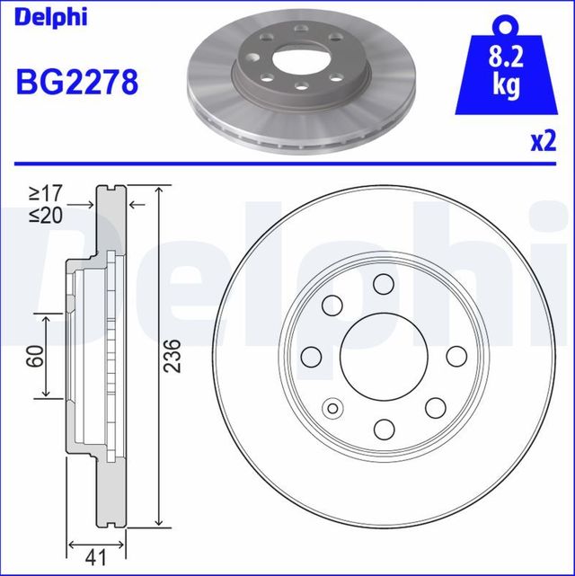 Тормозной диск Delphi передний для Daewoo Lanos 1997-2008. Артикул BG2278