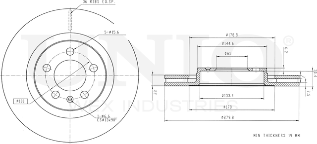 Диск тормозной (Unio). Артикул BRD-20173