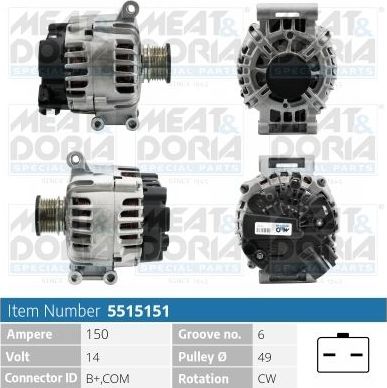 Генератор Meat & Doria для Peugeot 5008 I 2009-2017. Артикул 5515151