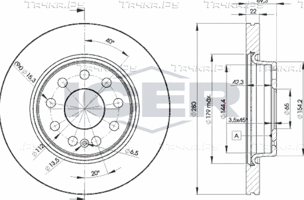Тормозной диск Icer передний для Volkswagen Golf Plus I 2004-2013. Артикул 78BD5614-2
